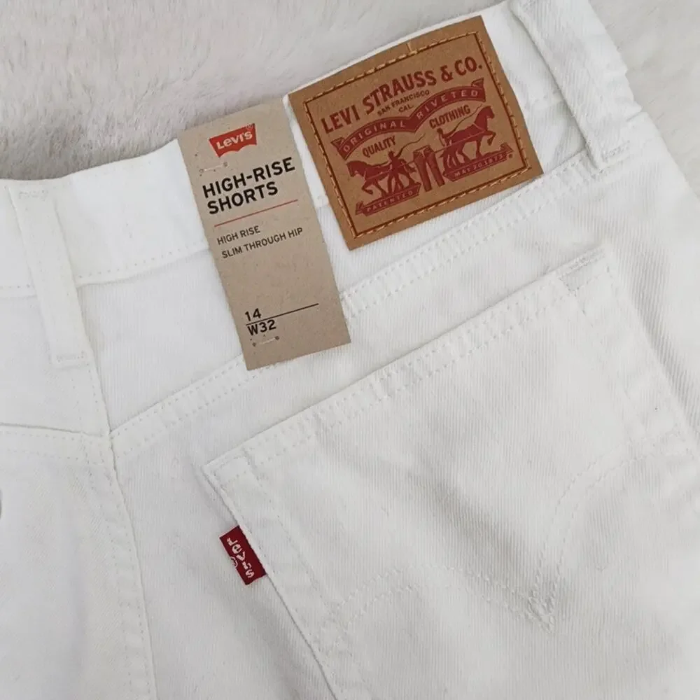 NWT Levi's High Rise Shortie White Denim Cut Off Distressed Shorts 32 14 - Picture 6 of 11